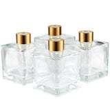 Squre Glass Diffuser Bottles with Gold Caps, Set of 4-3.7" High,200ml 6.7 fl oz. Fragrance Accessories Use for DIY Replacement Reed Diffuser Sets