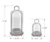 5" & 4" Wide Versatile Metal Candle Holder in Shabby White with Handmade Thick, Heavy & Sturdy Glass Dome for Pillar Candle, Industrial, Modern, Shelf, Mantel, Veranda, Porch