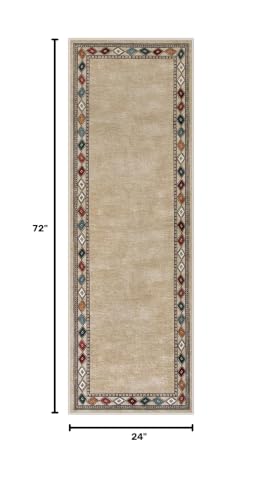 Lahome Modern Bordered Kitchen Runner Rugs Non Skid Washable, 2x6 Runners for Hallways Non Slip Ultra-Thin Hallway Rug, No Shedding Soft Carpet for Entryway Laundry Room Bedroom (2x6ft,Beige)