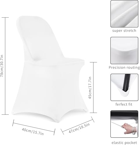 HAINARverS Stretch Spandex Folding Chair Covers 30PCS Universal Fitted Chair Cover Protector for Wedding,Party, Banquet, Holidays, Celebration, Decoration(White, 30 PCS)