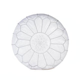Handmade Moroccan Embroidered Leather Pouf | Delivered Unstuffed | Ottoman, Footstool, Footrest, Hassock, Floor Cushion | Matching Thread (White)