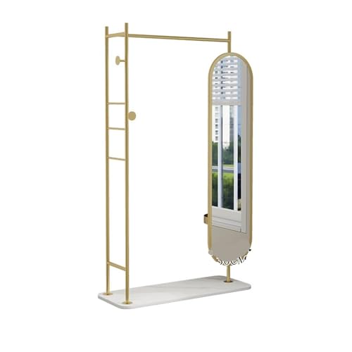 Floor Marble Floor-Length Full-Length Mirror Coat Rack for Bedroom Multi-Functional Dressing Mirror(Gold)
