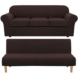 H.VERSAILTEX 4 Piece Stretch Sofa Covers for 3 Cushion Couch Bundles Armless Futon Cover, Chocolate