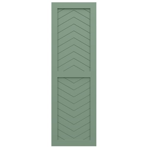 18"W x 38"H True Fit PVC Two Panel Chevron Modern Style Fixed Mount Shutters, Track Green (Per Pair - Hardware Not Included)
