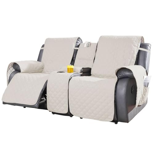 Loveseat Recliner Cover with Console, Waterproof Non-Slip Recliner Cover with Elastic Straps, Sofa for Double Reclining Sofa Furniture Protector for Kids, Pets, Loveseat Covers