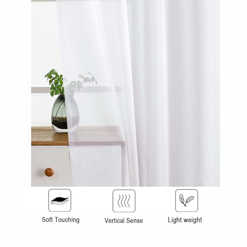 LIVEKID White Sheer Curtains 84 Inches Long 2 Panels - Light Filtering Breathable Voile Textured Sheer Curtains for Bedroom/Living Room, Rod Pocket Soft Elagant & Airy Solid Drapes, W42 x L84
