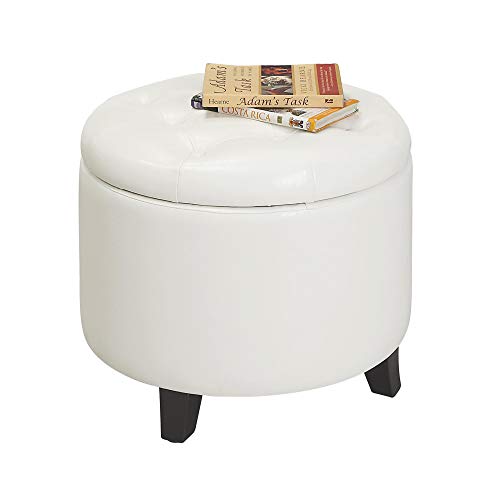 Convenience Concepts Designs4Comfort Round Storage Ottoman 19.75" - Versatile Contemporary Foot Stool for Living Room, Office, Ivory Faux Leather