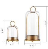 5" & 4" Wide Versatile Metal Candle Holder with Handmade Sturdy Glass Dome in Brass for Pillar Candle & Plants, 5.1" xH11.8 4" xH7.5, Industrial, Farmhouse, Shabby Chic. (2, Brass, Large & Small)