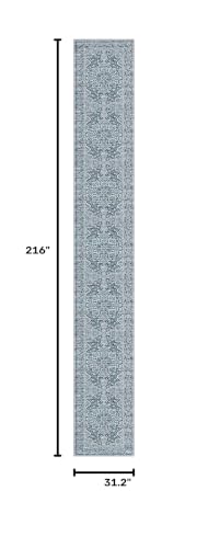 Vintage Extra Long Runners for Hallways 2.6x18ft Washable Blue White