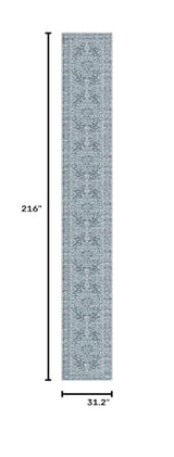 Vintage Extra Long Runners for Hallways 2.6x18ft Washable Blue White