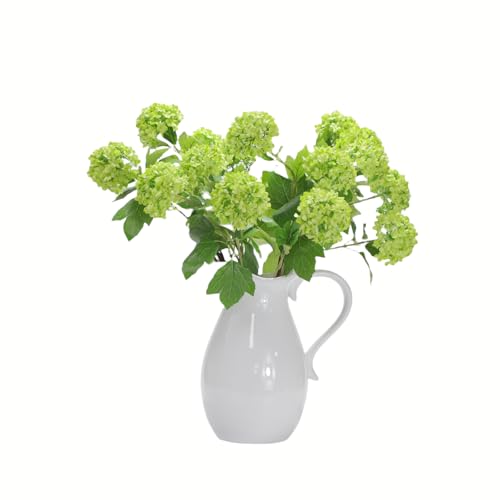 Hydrangea Artificial Flowers Fake Hydrangeas - Silk Flowers 4 Pack 28 Inch Long with 12 Real Touch Blooms, Snowball Viburnum for Wedding and Home Decor (Green)