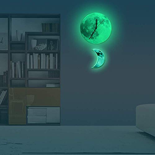 Creative Watches Nursery Decoration Luminous Fluorescent Crescent Pendulum Moon Wall Clock (Natural)