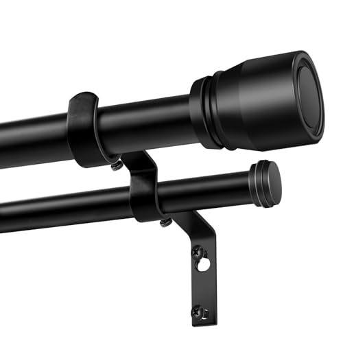 Heavy Duty Double Curtain Rod 84-120 Inch Length, 1 Inch Adjustable Matte Black Double Curtain Rod with Brackets, Long Double Curtain Rod for Windows Sliding Door (Black, 32-120", 1 PCS)