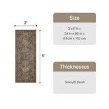 Bavni 2x5 Runner Rug, Non Slip Washable Runner Rug, Vintage Brown Hallway Rug Runner, Ultra Thin Low Pile Carpet Runner for Kitchen Bathroom Entryway Bedroom, Brown