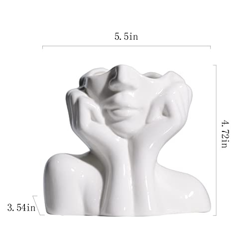 BrownLove Ceramic Face Vase White Flower Vase for Decor Female Form Face Vase Art Vase Modern Decorative Vase Centerpiece for Table Shelf Living Room Office Bedroom Small
