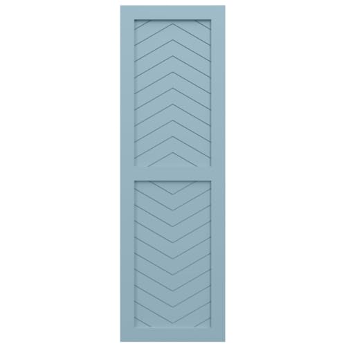 15"W x 46"H True Fit PVC Two Panel Chevron Modern Style Fixed Mount Shutters, Peaceful Blue (Per Pair - Hardware Not Included)