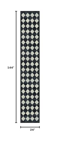 Lahome Runners for Hallway Non Slip 2x12 Black Checkered Large Washable Rug