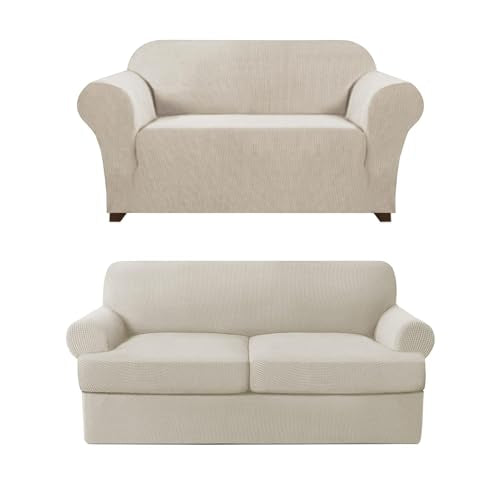 PrinceDeco Stretch Loveseat Sofa Cover Bundle T Cushion Loveseat Slipcover, Island Fossi