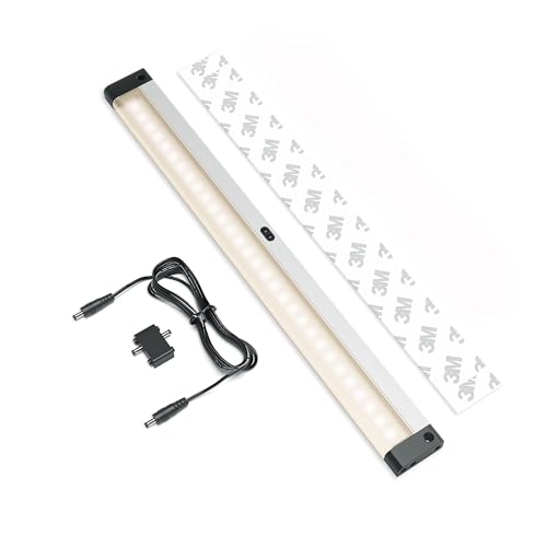 EShine 12 inch LED Dimmable Under Cabinet Lighting Strip, NO Sensor, Black, with Accessories (No Power Supply Included), Warm White (3000K)