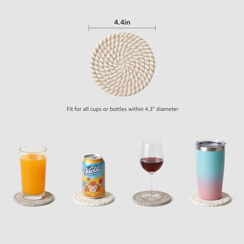 Drink Coasters Set of 8 with Holder – Cotton Woven Absorbent Coasters, 4 Colors for Coffee, Beer, Drinks & Tabletop Protection