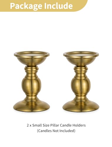NUPTIO Gold Candle Holder for Table: Brass Pillar Stand for 3" Candles