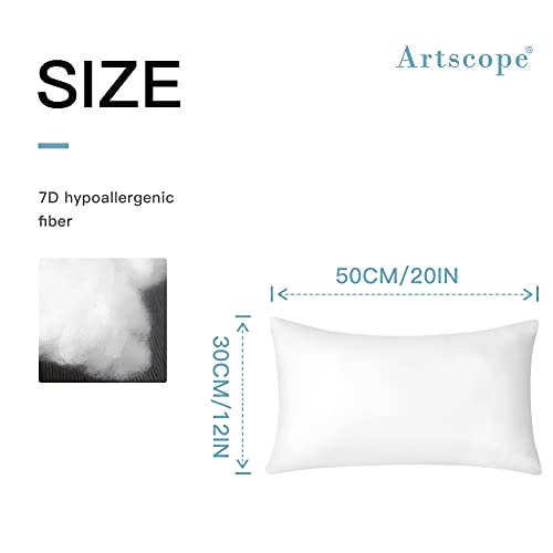 Artscope Outdoor Waterproof Throw Pillows Inserts Set of 2, Premium Fluffy Decorative Square Form Cushion Stuffer Inner Soft for Patio Furniture Garden Bench Tent Couch Balcony, 12x20 Inch