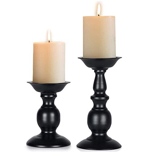 NUPTIO Black Candle Holder for Pillars: Rustic Metal Candle Stands Set