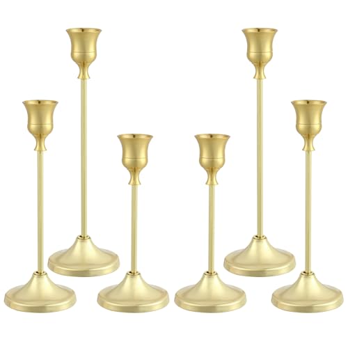 Candlestick Holders 6PCS, Metal Taper Candle Holder, Gold Candle Holders for Pillar Candles, Candle Holder for Wedding Fireplace Mantel