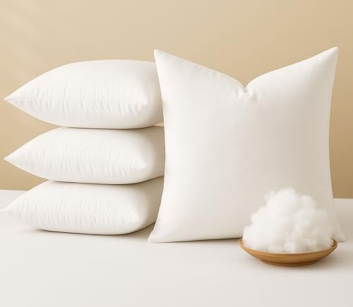 Square Throw Pillow Inserts (Pack of 4, 12"x12", White, Polyester) - Fluffy Decorative Cushion Fillers for Couch, Bed & Chair - Perfect for Styling, Back Support & Everyday Comfort