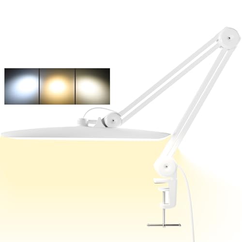 3000 Lumens Adjustable LED Desk Lamp & Task Lamp - Bright, Dimmable Lighting for Office, Crafts, Nails &Salon with Clamp (CCT, White)