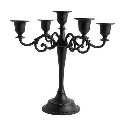 Rely+5-Arm Matte Black Metal Candelabra Halloween Taper Holder Decor