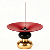 Brass Metal Incense Holder - One - Press Eject for Meditation, Yoga & Home Decor (Rich red, Round)