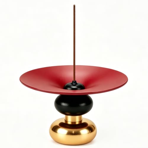 Brass Metal Incense Holder - One - Press Eject for Meditation, Yoga & Home Decor (Rich red, Round)
