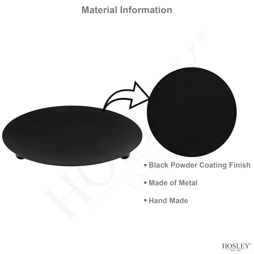 Hosley Set of 2 Black Iron Pillar Candle Holder Plates – 7-Inch Decorative Round Trays for Pillar Candles – Ideal for Weddings, Special Occasions, Home Décor, and Pedestal Displays