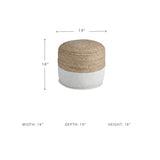 Signature Design by Ashley Sweed Valley Jute & Cotton Pouf, 19 x 19 Inches, Beige & White