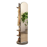 Floor-Standing Solid Wood Rotating Coat Rack，2-in-1 360° Rotating Full Length Mirror & Coat Rack - Solid Wood Floor Mirror for Bedroom & Living Room, Stylish Space-Saving Home Decor, Perfect