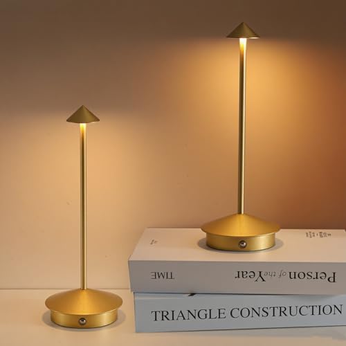 Cordless Table Lamp Set of 2, 5000mAh Rechargeable Battery Powered LED Desk Lamp, Portable Touch Dimming Outdoor Table Lamps, 3 Color Light for Restaurant, Patio, Bedroom, Night Lamp (Gold)