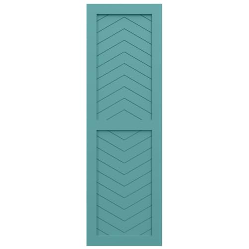 18"W x 51"H True Fit PVC Two Panel Chevron Modern Style Fixed Mount Shutters, Pure Turquoise (Per Pair - Hardware Not Included)
