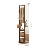 Floor Home Bedroom Rotating Dressing Mirror and Hat Rack Integrated Wooden Full-Length Mirror