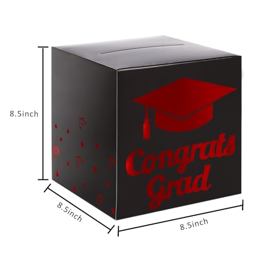 Graduation Card Box Holder, Congrats Grad Foldable Cardboard Decorations Box for Graduation Party Decoration and Grad Parties (Black-red)