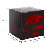 Graduation Card Box Holder, Congrats Grad Foldable Cardboard Decorations Box for Graduation Party Decoration and Grad Parties (Black-red)