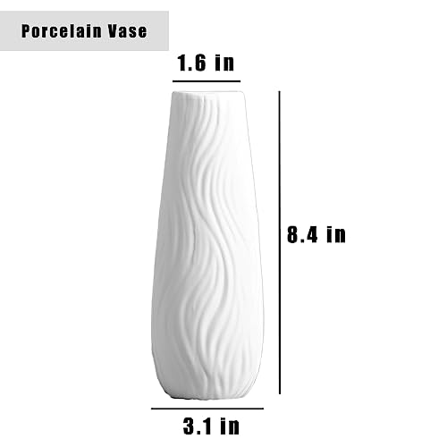 White Ceramic Vase, 8.4" H, Artistic Flower Vase Classic Style for Fireplace Bedroom Kitchen Living Room Centerpieces Office Desk, Fit for Holding Dried Flowers, Fresh Flowers, Artificial Flowers