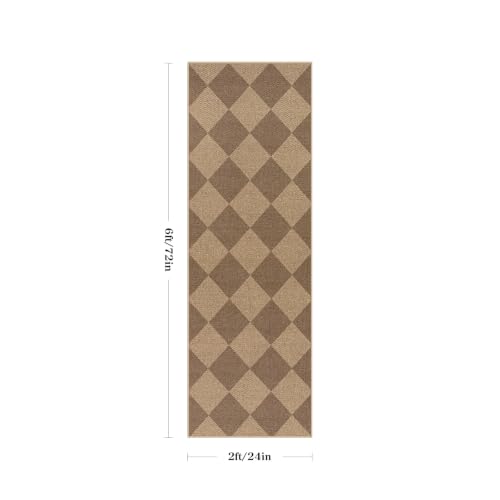Lahome Checkered Easy Jute Outdoor Runner Rug, 2x6 Kitchen Rugs Washable