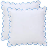 BEBE BASK Scalloped Pillow Cover - Set of 2-18 x 18 Inch - Scallop Pillow Cover – White and Blue Scalloped Pillows - Scallop Pillows - 100% Cotton - Grandmillennial Style (White/Blue)