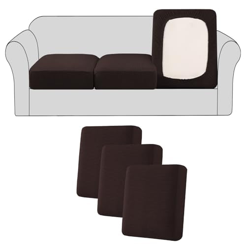 H.VERSAILTEX Stretch 6 Piece Cushion Sofa Slipcovers,Brown