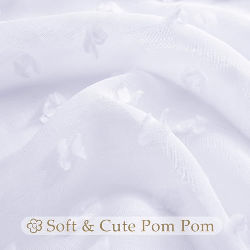 Guken White Sheer Curtains 84 Inch Length 2 Panels Sets for Living Room Bedroom 38 Inch Width Boho Drapes Light Filtering Pom Pom Curtains Semi Sheer Nursery Girls Rod Pocket,W38xL84