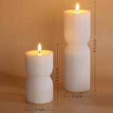 White Ribbed Flameless Pillar Candles with Remote Set of 2