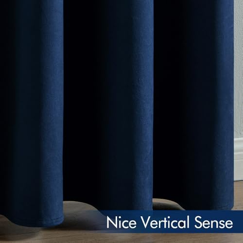 EMEMA Navy Blue Velvet Curtains 84 Inch Length 2 Panels Set, Elegant Blackout Curtains for Bedroom, Grommet Thermal Insulated Soundproof Room Darkening Window Drapes for Living Room W42 x L84