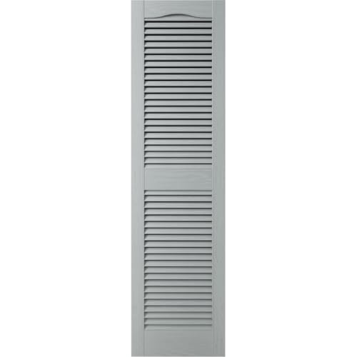 12"W x 34"H Lifetime Vinyl, TailorMade Cathedral Top Center Mullion, Open Louver Shutters, w/Shutter-Loks (Per Pair), 945 - Platinum