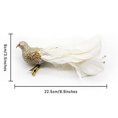 Yolococa Champagne Christmas Tree Decoration Birds,10x2x2 inches,2pcs